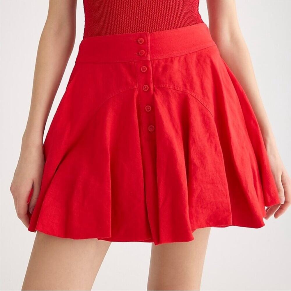 NWT J. Crew Button-up mini‎ skirt in linen red sz 24